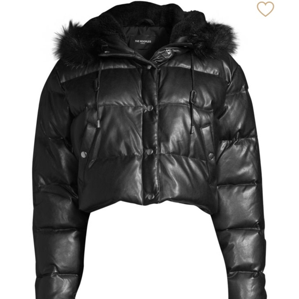 The kooples faux fur trimmed cropped puffer coat